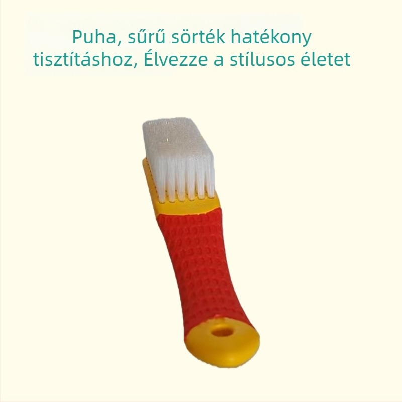 Cipőtisztító ecset hosszabbított szilikon görbült csúszásmentes nyéllel, puha sörtéjű műanyag szálak, sokoldalú tisztításra