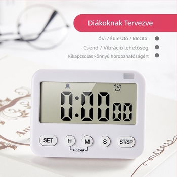 Yisheng Elektronikus időmérő ébresztővel - téglalap alakú LCD kijelző, akkumulátoros működés, konyhai és diák emlékeztető időzítő