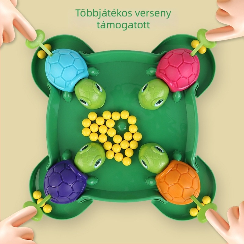 Asztali interaktív oktatójáték teknősbéka és béka témával, szülő–gyerek interakcióhoz; műanyagból, 3C-tanúsított, 4–6 éveseknek