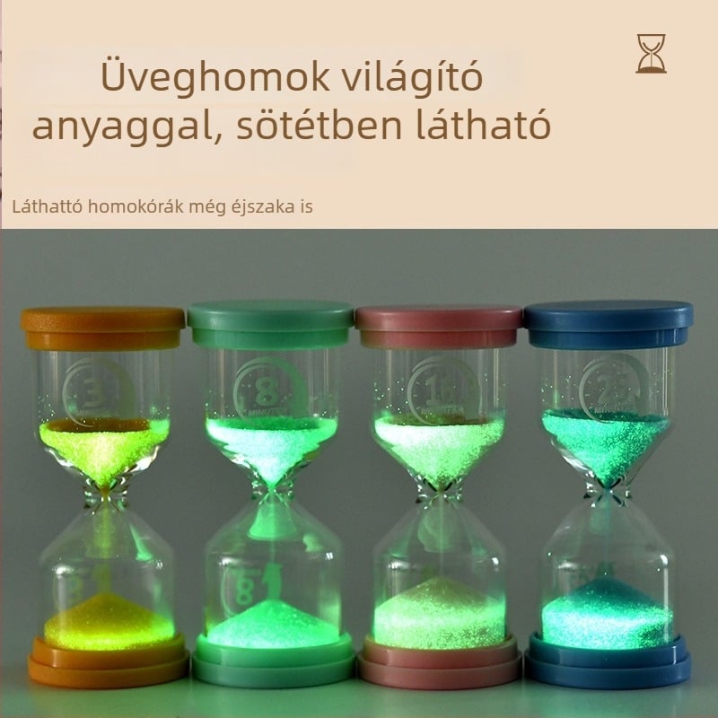 Makaron formájú világító homokóra, fújt magas boroszilikat üvegből, egyszerű és modern stílusú ajándéktárgy