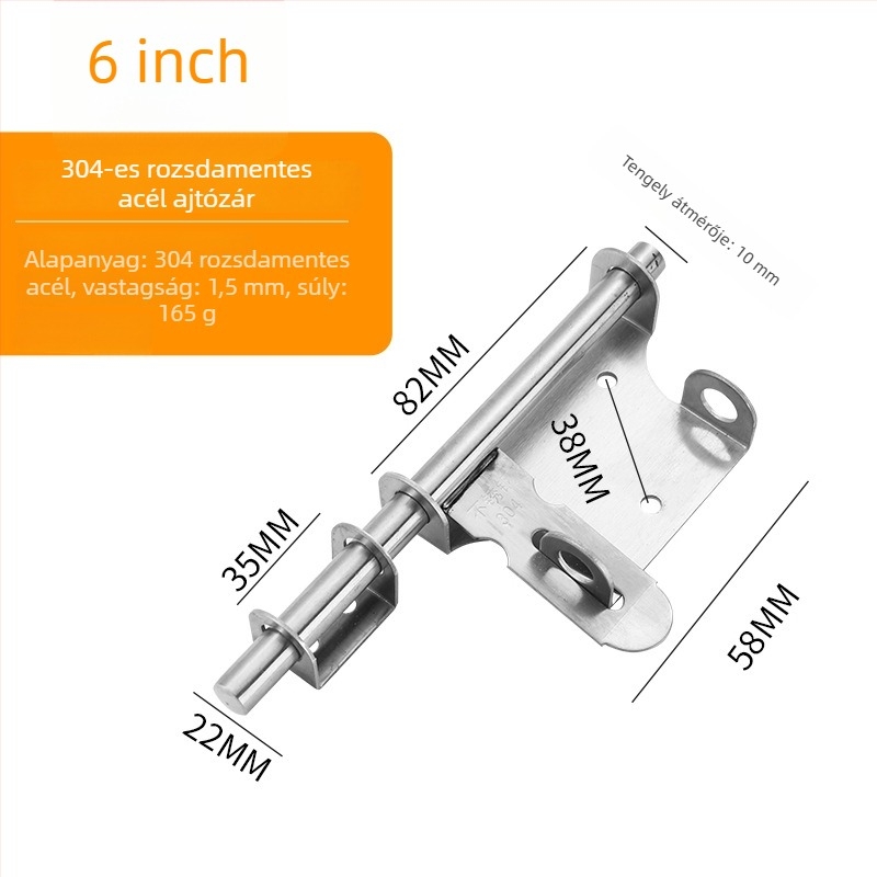 Ajtócsap, 304 rozsdamentes acélból, balra-jobbra univerzális, modell 080, típus A csap, polírozott felület