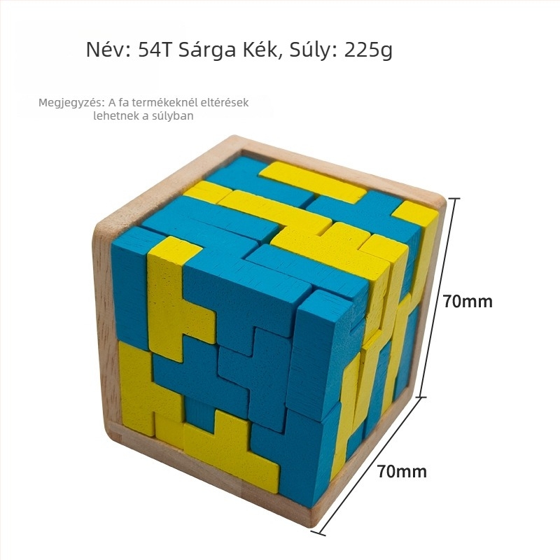 Fából készült Luban zár puzzle — 54T, Tetris ihletésű, 14+ korosztály, stresszoldó, bliszteres csomagolás