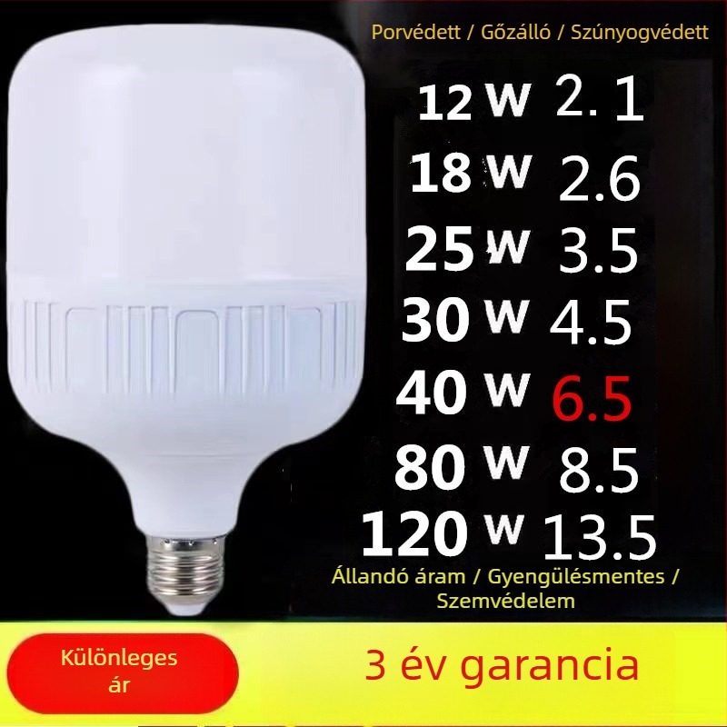 LED-lámpa E27 foglalattal, 220V, IP43 védelem, élettartam 100000 óra