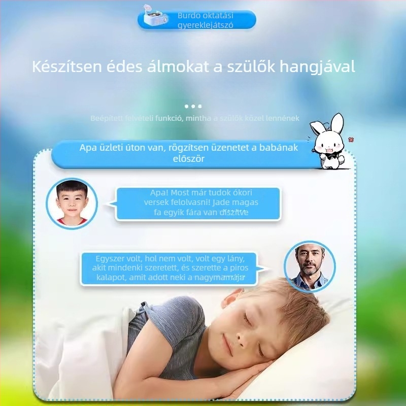 Korai oktatási mesemachine – Funkciók: Flash, családi játékok, zene és hang, érzelmi interakció; ABS ház, 4–8 GB memória, LiPo akkumulátor, LM-002