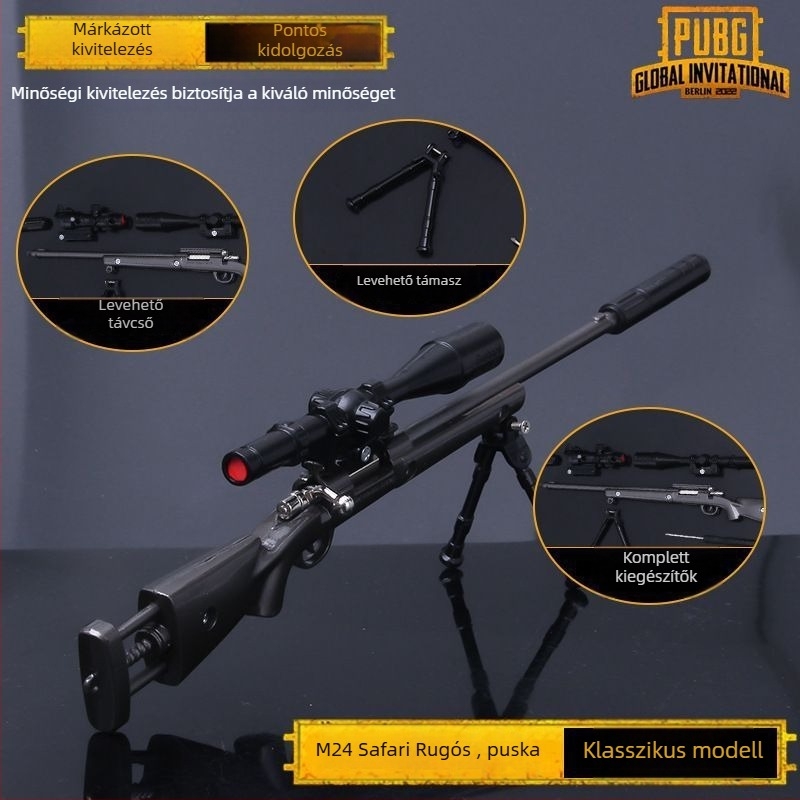 M2 klasszikus ötvözetű sniper fegyver modell, 4 darabos készlet, 30 cm kijelző dísz