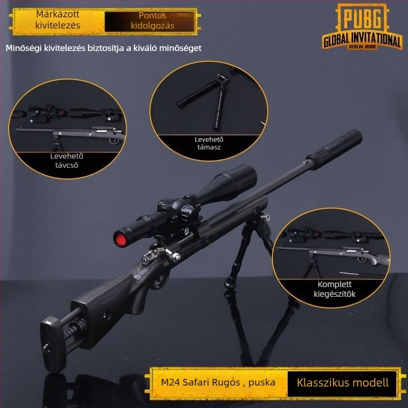 M2 klasszikus ötvözetű sniper fegyver modell, 4 darabos készlet, 30 cm kijelző dísz