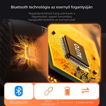 Bluetooth hangszórós esernyő automata nyitás-zárás, szélálló 10‑bordás váz, 280T bevonat anyag, kettős használat: nap és eső, összecsukható pánttal