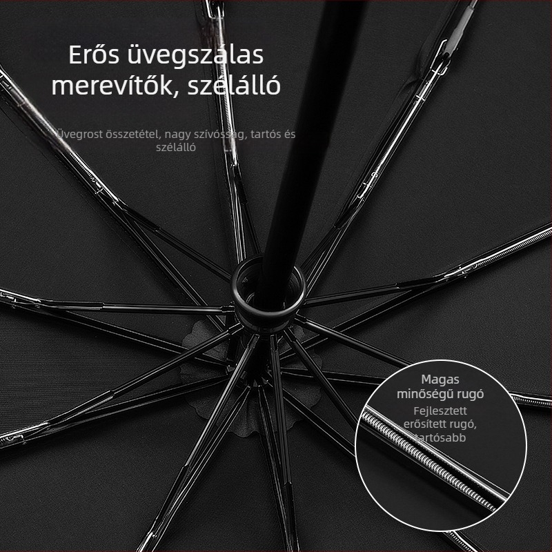 Bluetooth hangszórós esernyő automata nyitás-zárás, szélálló 10‑bordás váz, 280T bevonat anyag, kettős használat: nap és eső, összecsukható pánttal