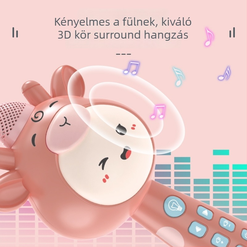 Gyermekeknek szóló Bluetooth karaoke mikrofon játék beépített hangszóróval, újratölthető, felvétel, szülő-gyermek interakció a zenéért