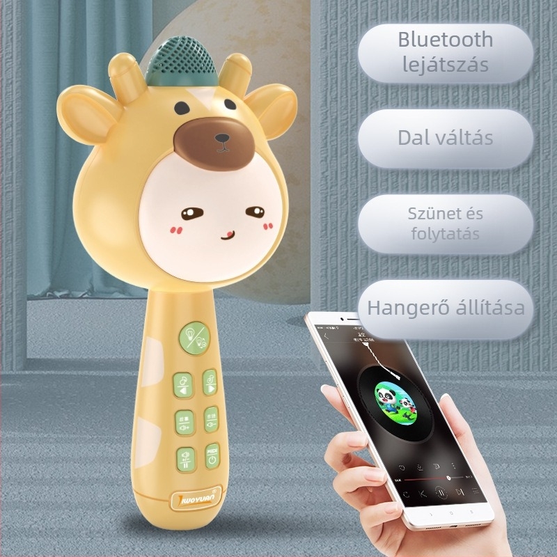 Gyermekeknek szóló Bluetooth karaoke mikrofon játék beépített hangszóróval, újratölthető, felvétel, szülő-gyermek interakció a zenéért