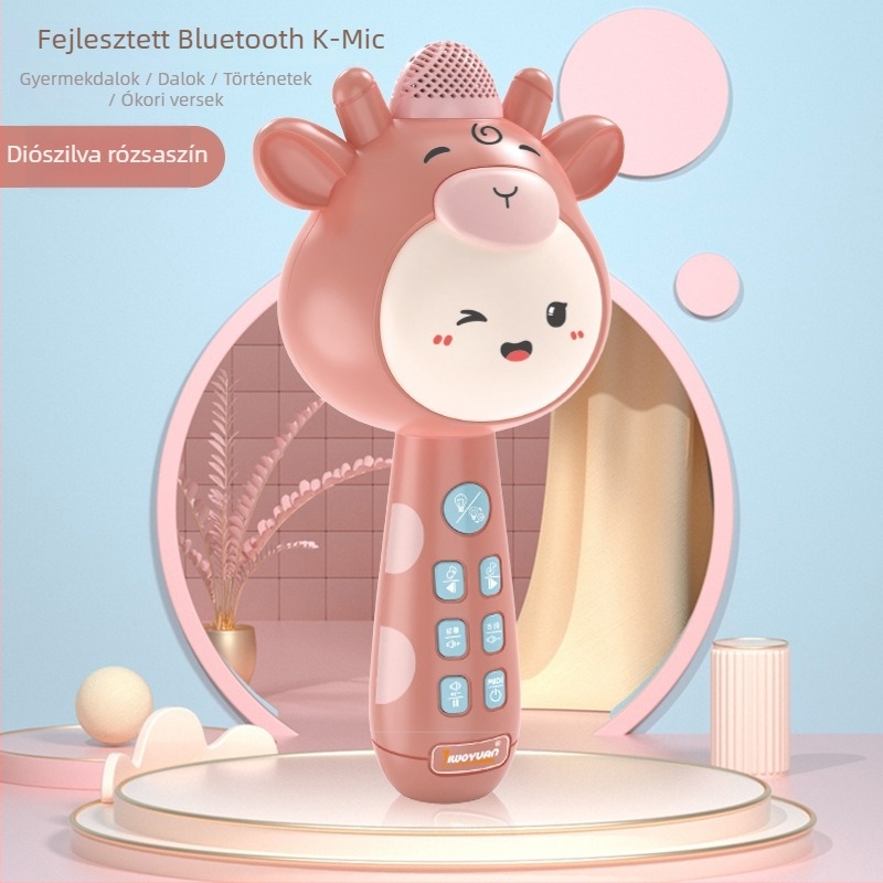 Gyermekeknek szóló Bluetooth karaoke mikrofon játék beépített hangszóróval, újratölthető, felvétel, szülő-gyermek interakció a zenéért