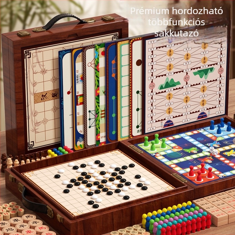 Geming Minden-egyben Gyermekeknek: Oktató Társasjáték – Több Játék Egy Táblán: Flying Chess, Dáma, Go, Backgammon és Sakk; oktató, interaktív, fejleszti a szülő-gyermek kommunikációját; 0–3 éveseknek.
