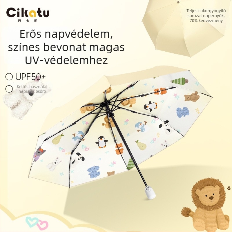 Cuki rajzfilm mintás esernyő, 8 bordájú, automatikus nyitás/zárás, UV-védelem UPF>50, alumínium szár, EVA fogantyú