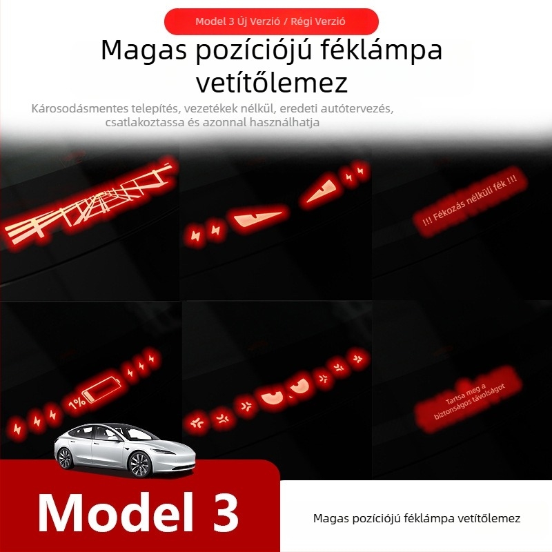 Tesla Model 3/Y magasan elhelyezett fényprojekciós panel dekorat hátsó lámpához, utánzat szénszálas, geometriai mintázat, szívócsés telepítés, testreszabható