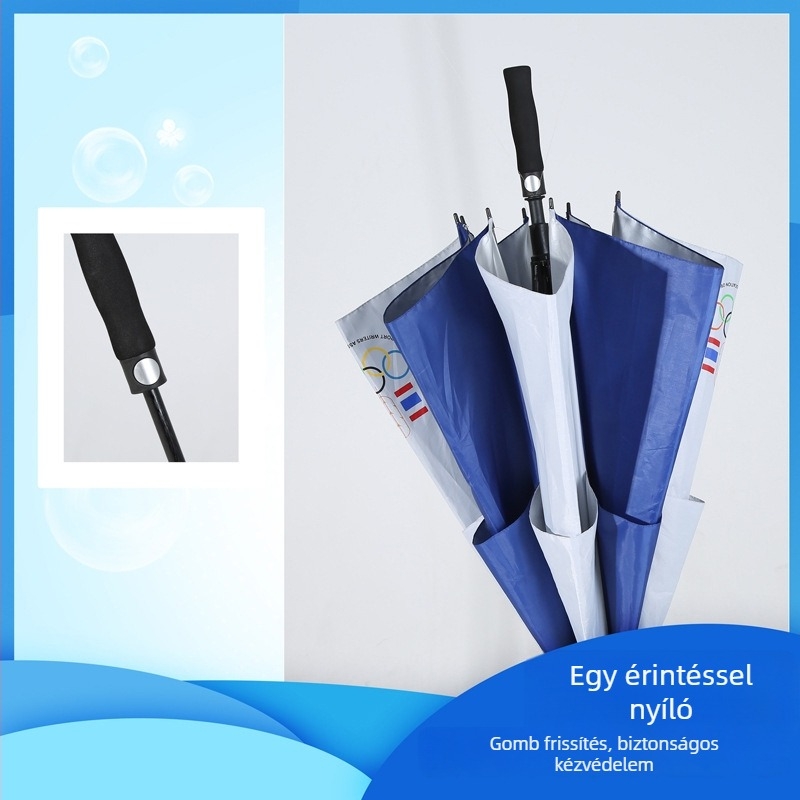 Golf esernyő nyolc bordával, dupla rétegű kupolával, automata nyitás, kupola anyaga 210T, bordák rostból, fogantyú hab