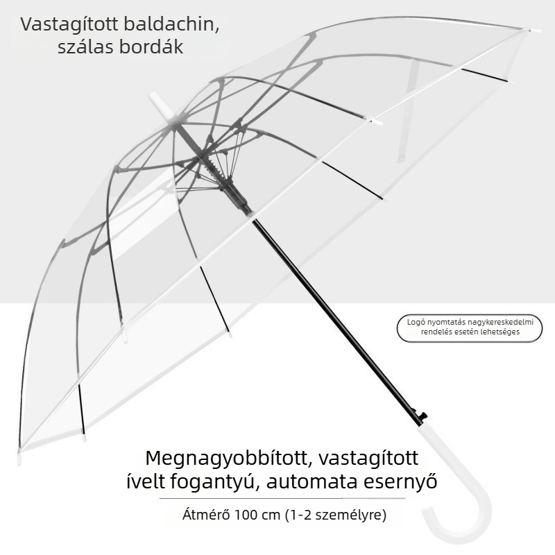 Átlátszó hosszú nyélű esernyő két személyre, nagy méret, fehér, japán ihletésű elegáns dizájn