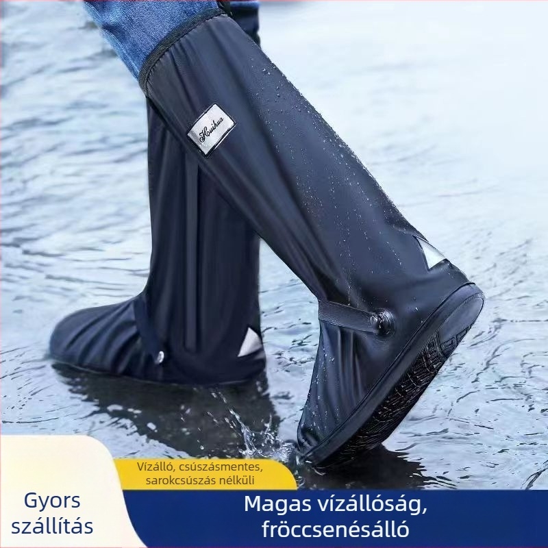 Esővédő cipővédők férfiak és nők számára, vastított, kopásálló PVC cipővédők, vízálló, magas szárú, kültéri kerékpározáshoz (logó nyomtatási lehetőség)