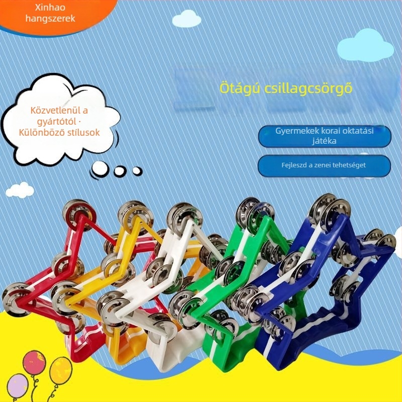 Műanyag csörgő ötágú csillag mintával, PP anyag, súly 185 g, 4–6 éves gyermekeknek