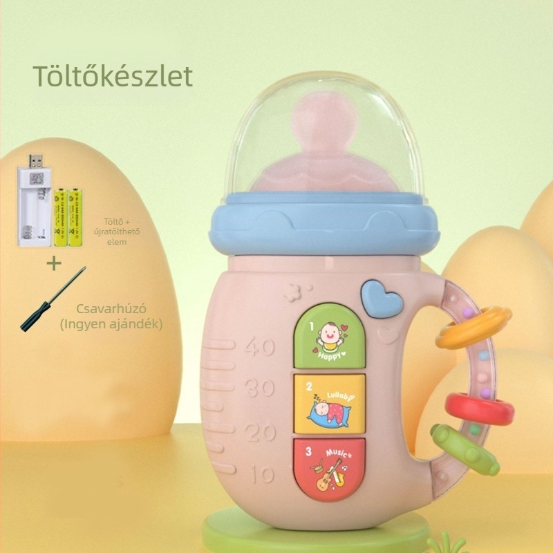 Elektromos baba játék fényekkel és zenével, cumisüveg csörgő, kétnyelvű korai oktatás 0–3 éveseknek