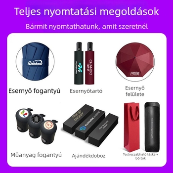 Háromrészes reklám esernyő automatikus nyitással, 8 bordával, UPF>50, logó nyomtatás, testreszabott nyomtatás