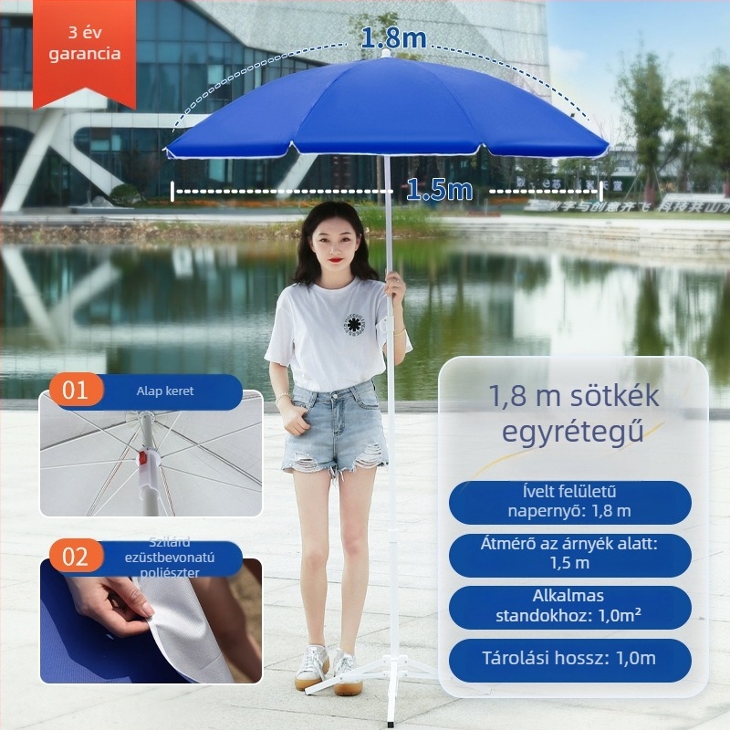 Napernyő logónyomtatással, 8-ágú vas keret, poliészter 170T, UPF>50, kézi nyitás