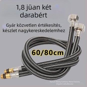 WC-hez tartozó meleg- és hidegvíz ellátó tömlő, G1/2 csatlakozás, fonott nylon tömlő, robbanásbiztos