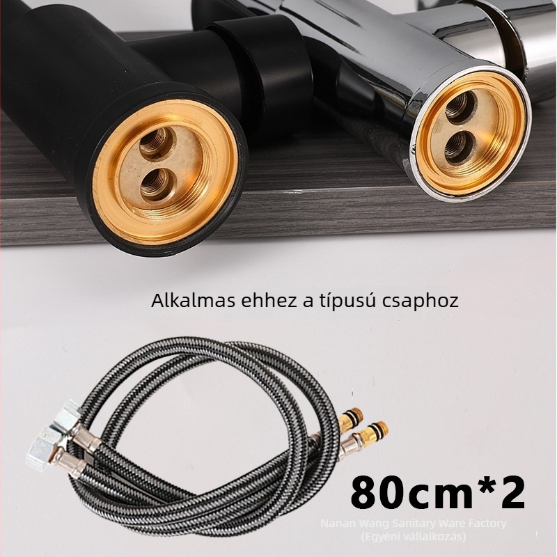 WC-hez tartozó meleg- és hidegvíz ellátó tömlő, G1/2 csatlakozás, fonott nylon tömlő, robbanásbiztos
