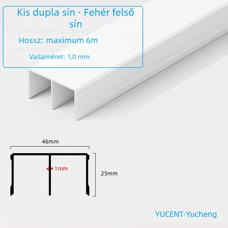 Alumíniumötvözetből készült csúszóajtó sín szekrényhez, halk görgők, kis kettős sín (felső és alsó)
