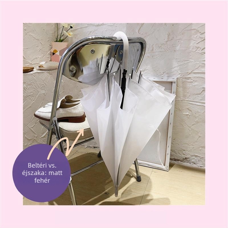 Átlátszó esernyő automatikus nyitással és hosszú nyéllel, 8 rostból álló váz, acél tengely, műanyag vászon