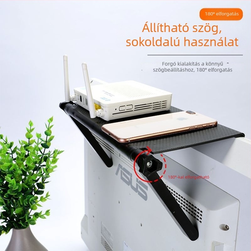 Televízió tetejére helyezhető polc set-top boxhoz és routerhez, fúrás nélküli