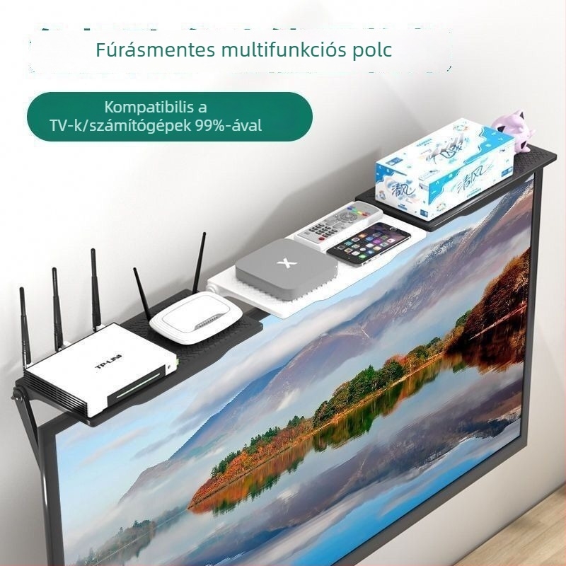 Televízió tetejére helyezhető polc set-top boxhoz és routerhez, fúrás nélküli