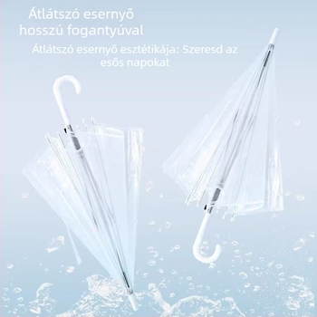 Átlátszó ernyő 8 bordával, PVC szövet, félautomata nyitás, hosszú nyélű, koreai stílus, logó nyomtatás elérhető