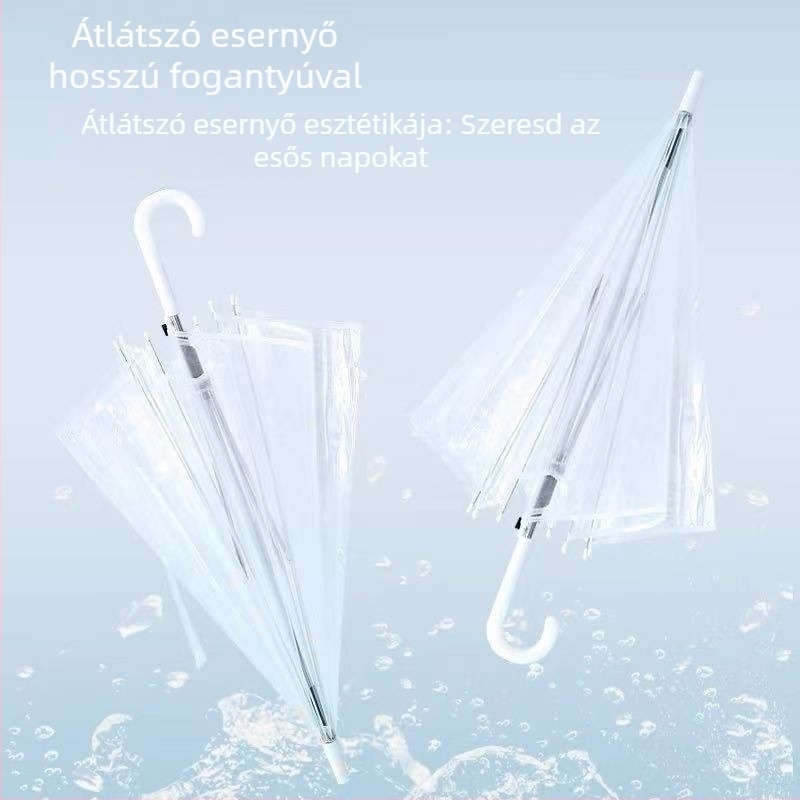 Átlátszó ernyő 8 bordával, PVC szövet, félautomata nyitás, hosszú nyélű, koreai stílus, logó nyomtatás elérhető