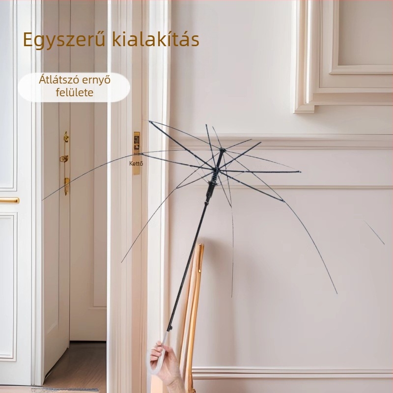 Átlátszó ernyő 8 bordával, PVC szövet, félautomata nyitás, hosszú nyélű, koreai stílus, logó nyomtatás elérhető