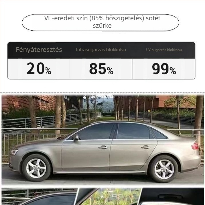 Nano-kerámia autófilm teljes autó lefedettséggel, fényáteresztés 70–80%, UV-védelem 90% felett