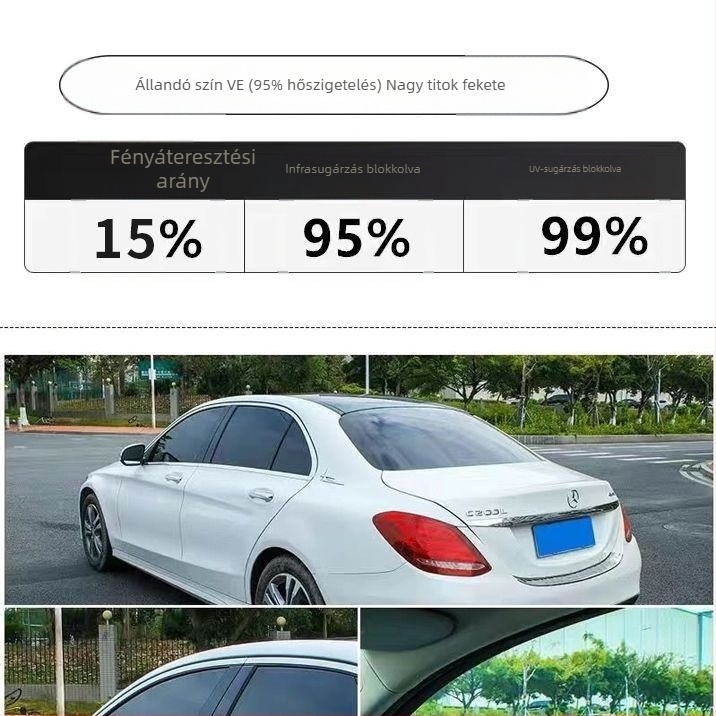 Nano-kerámia autófilm teljes autó lefedettséggel, fényáteresztés 70–80%, UV-védelem 90% felett