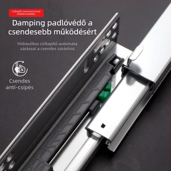 Rejtett háromrészes szekrénycsúszka szinkronos puffertámogatással, alsó sín; Anyag: hideg-hengerelt acél; Felület: galvanizált