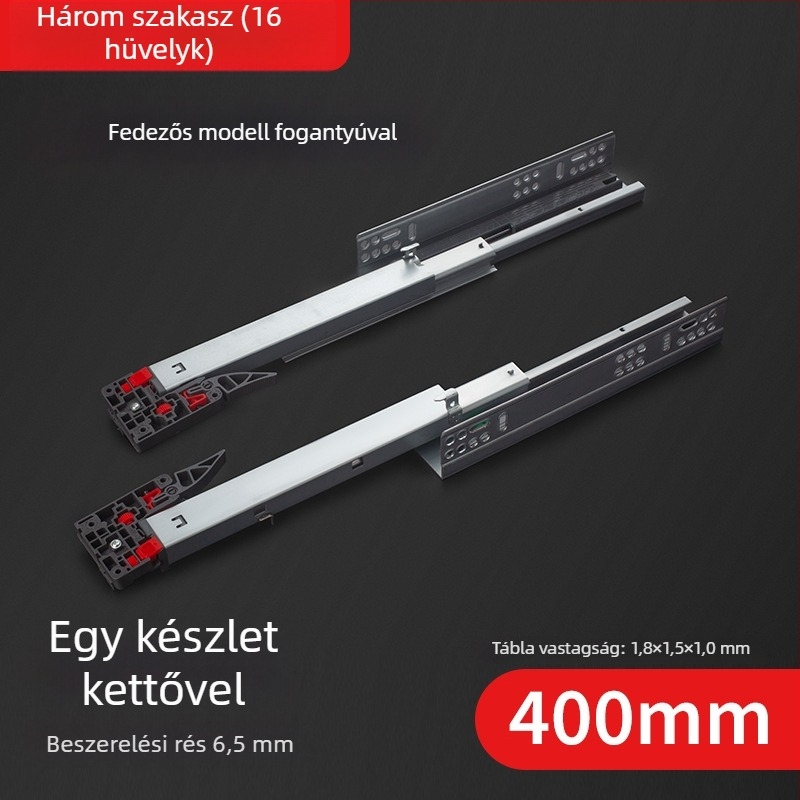 Rejtett háromrészes szekrénycsúszka szinkronos puffertámogatással, alsó sín; Anyag: hideg-hengerelt acél; Felület: galvanizált