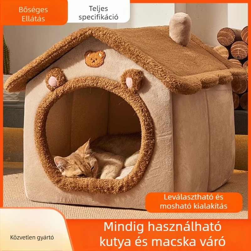 Macskák és kutyák számára négy évszakos odú, mosható, zárt, téli meleg, villa-stílusú ház; Anyag: Szövet; Márka: New Cute; Termékkód: Villa House Pet Nest
