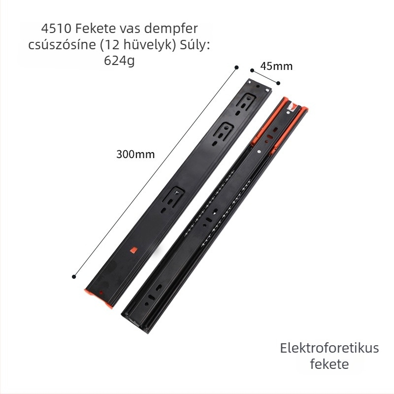 Háromrészes fiókcsúszka csillapítóval, modell 4510, hidegen hengerelt acél, elektrolitikus bevonattal, modern és egyszerű