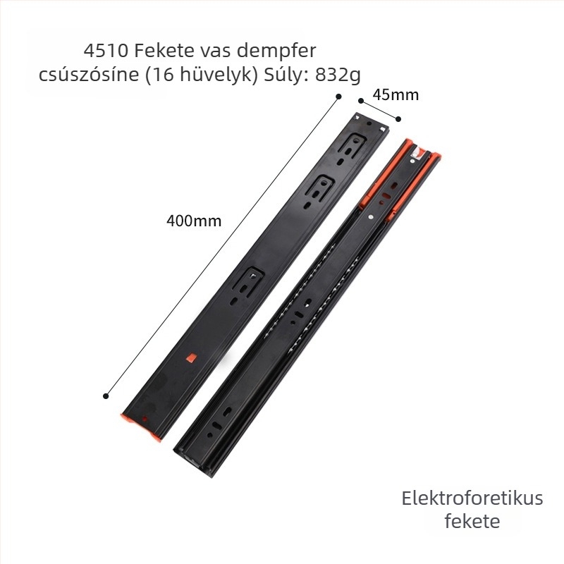 Háromrészes fiókcsúszka csillapítóval, modell 4510, hidegen hengerelt acél, elektrolitikus bevonattal, modern és egyszerű