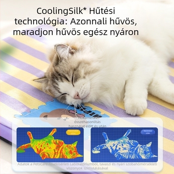 Kis méretű kutyáknak és macskáknak hűtő Ice-Silk matrac — rajzfilm mintás, csíkos nyári kisállatágy