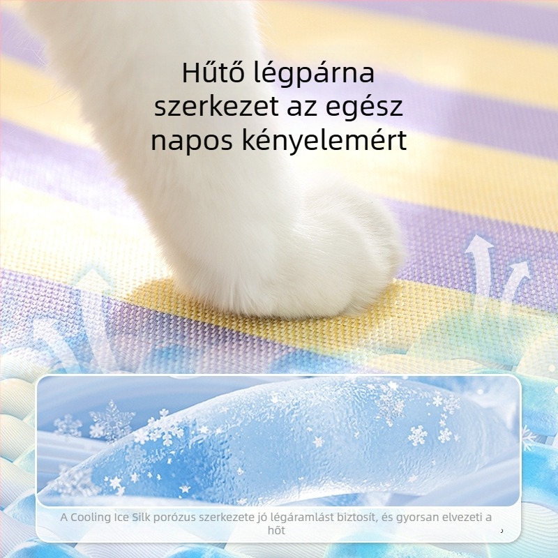 Kis méretű kutyáknak és macskáknak hűtő Ice-Silk matrac — rajzfilm mintás, csíkos nyári kisállatágy