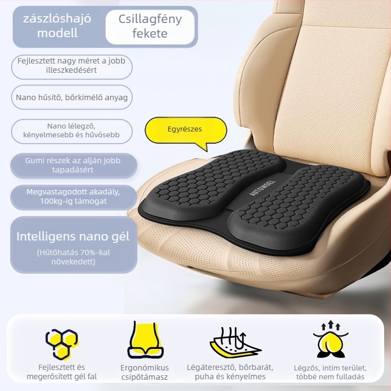 AUTOWOEL gel töltésű autóülés párna, Ice Silk felülettel, nyári használatra, univerzális, egy darab hátsó üléshez, sík stílus