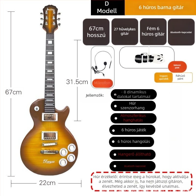 6-húrú műanyag elektromos gitár játék gyerekeknek – kezdő zenész hangszer videó útmutatóval