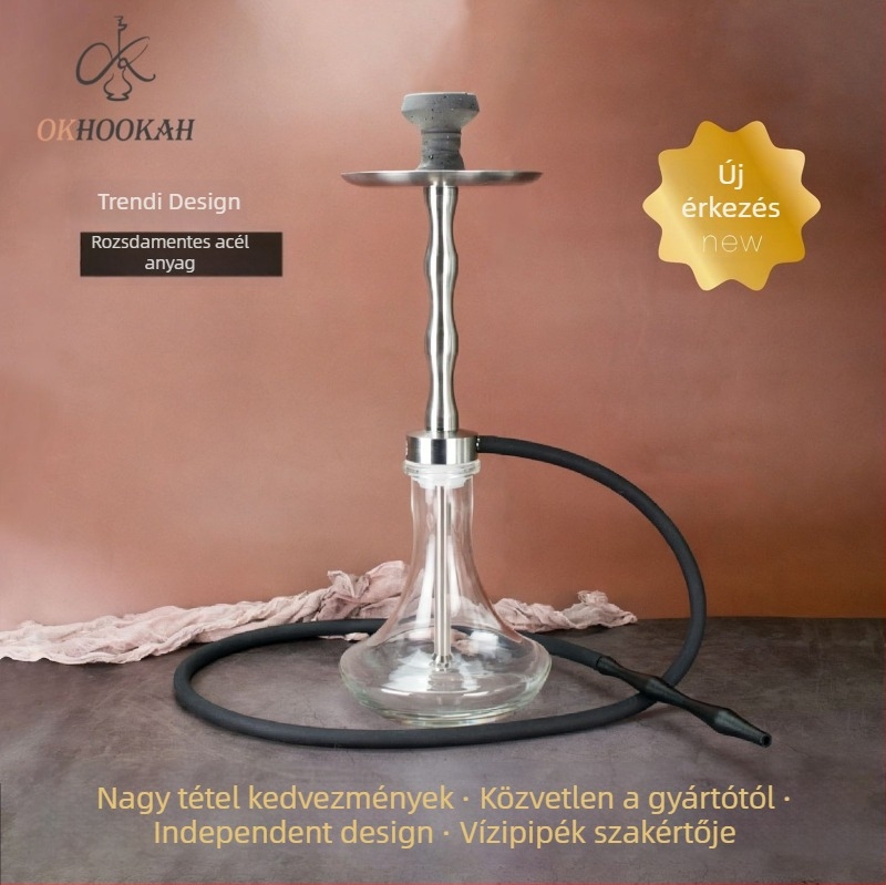 OKHOOKAH rozsdamentes acél Hookah – nagy egycsövű arab Hookah, teljes hordozható készlet, modell ZLX-57-3003