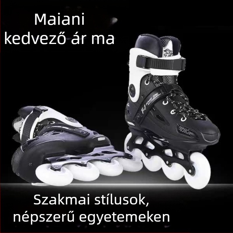Inline korcsolyák PVC felsőrésszel, PU kerekekkel, tehénín ín talppal, egy sor kerékkel