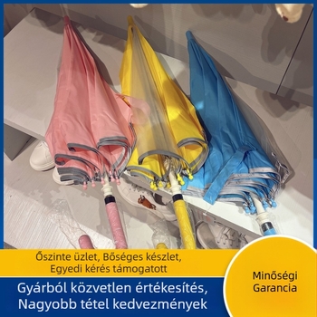 Gyerek esernyő hosszú nyéllel, 8 rúd vasvázas, poliészter vászon, szilikon nyél, kézi nyitás