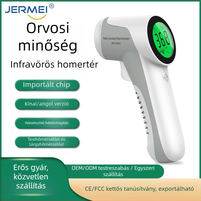 JM-01801 Hordozható homlok infravörös hőmérő – orvosi hőmérő a testhőmérséklet mérésére, száraz elem használatával