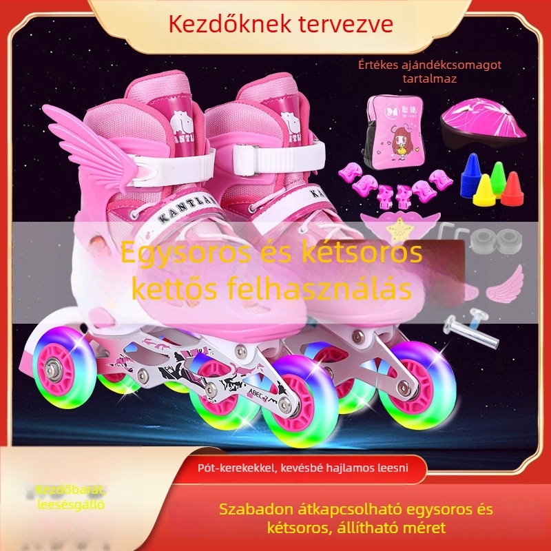 Gyerekeknek szóló négykerekű görkorcsolya – kezdő készlet, kétsoros kerekek